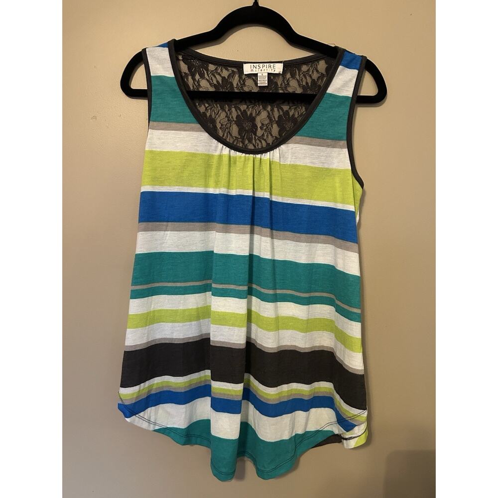 Inspire Maternity Tank Top Lace Large striped white black green blue